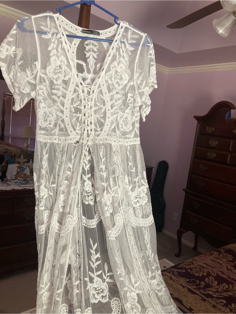 SHEIN White Sheer Lace Maxi Cover-Up with Floral Embroidery
